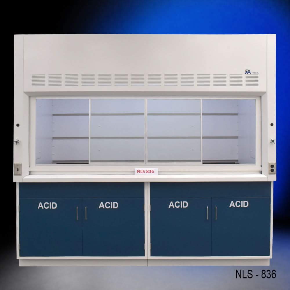 8′ x 4′ Fisher American Fume Hood w/ Blue Acid Cabinets
