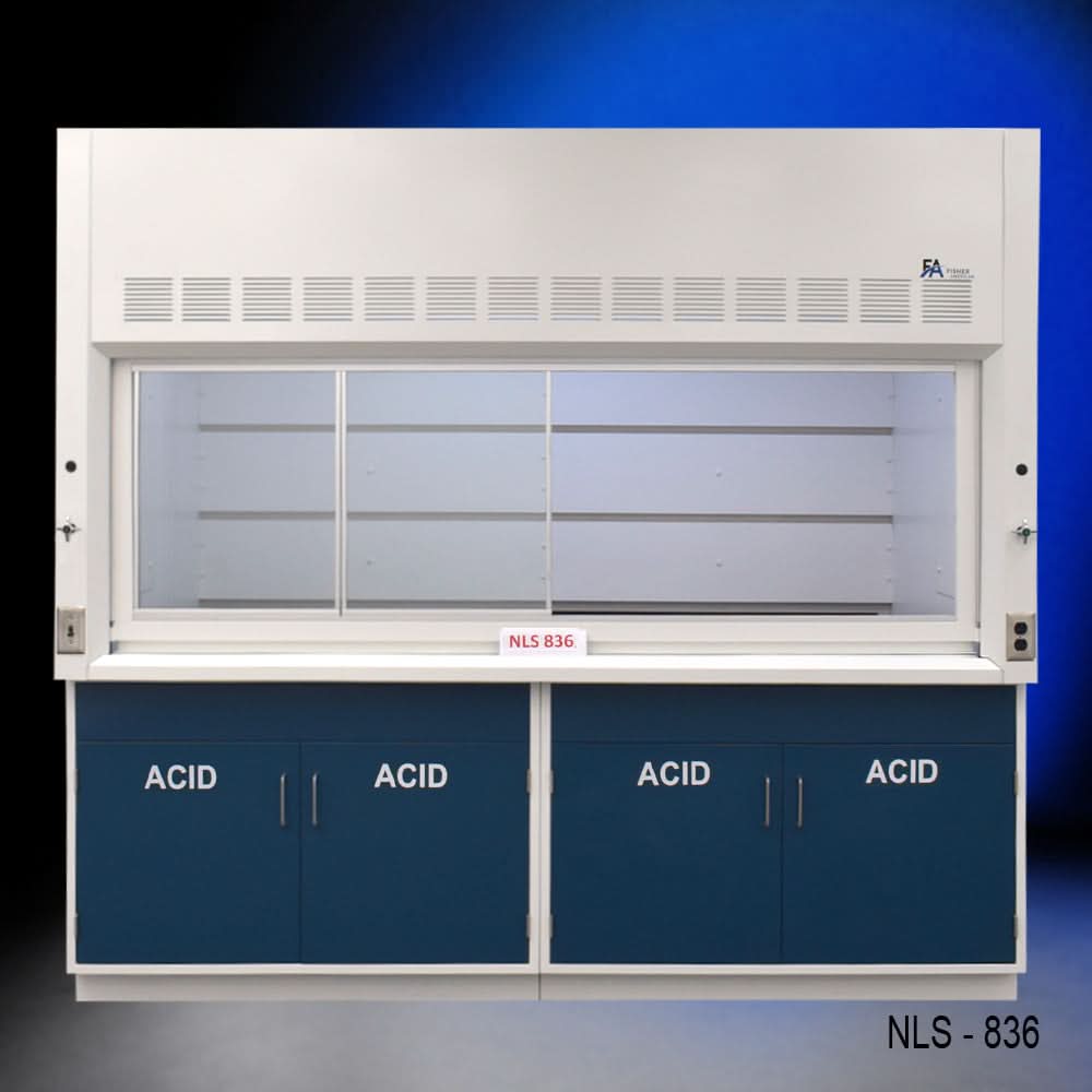 8′ x 4′ Fisher American Fume Hood w/ Blue Acid Cabinets