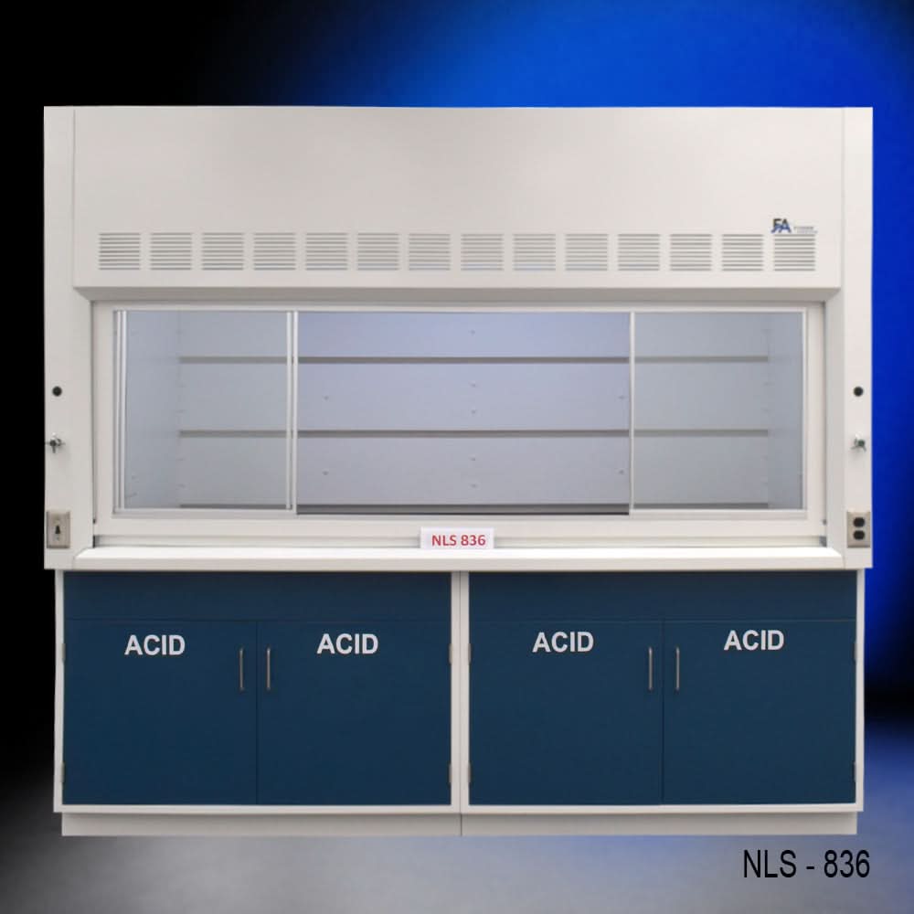 8′ x 4′ Fisher American Fume Hood w/ Blue Acid Cabinets