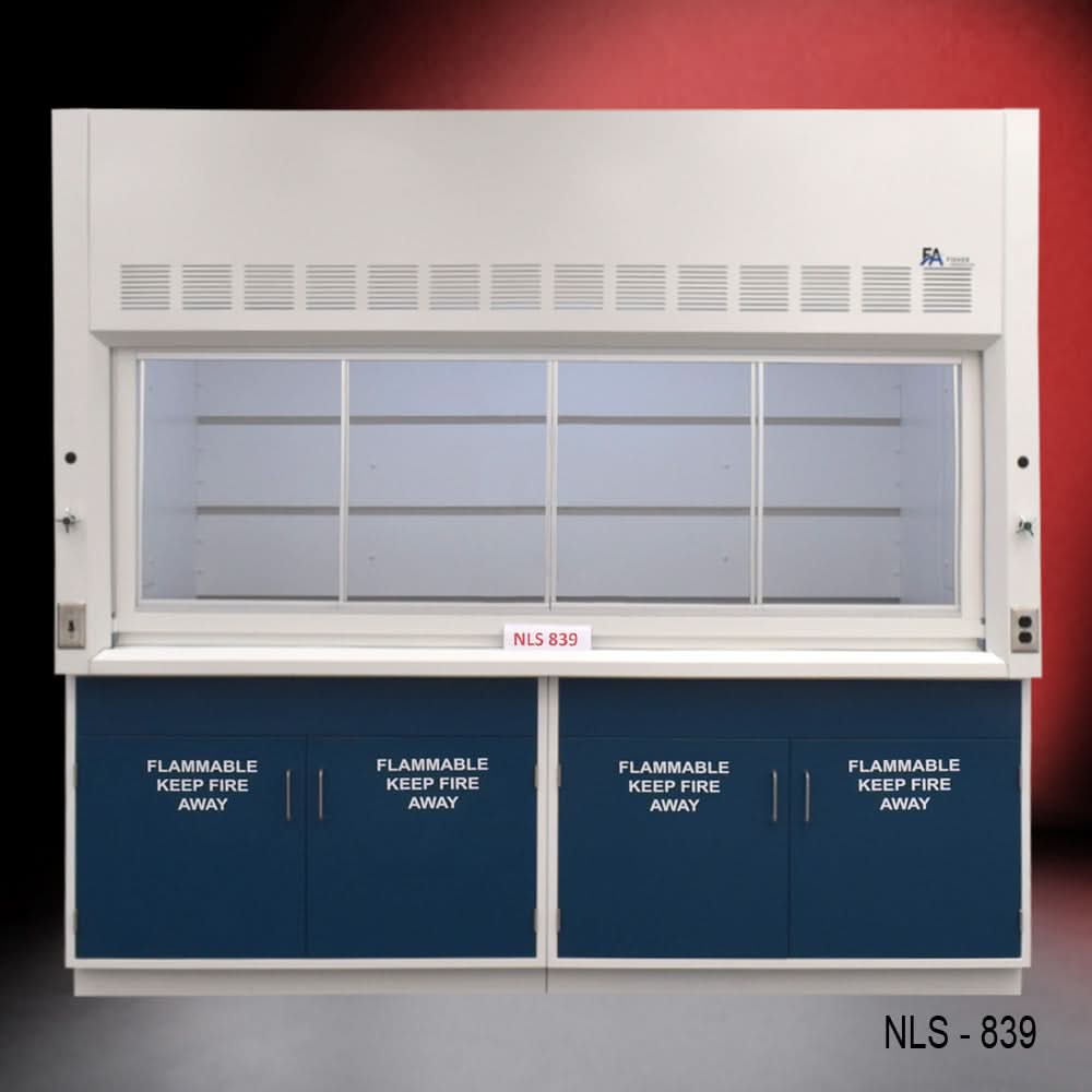 8′ x 4′ Fisher American Fume Hood w/ Blue Flammable Cabinets