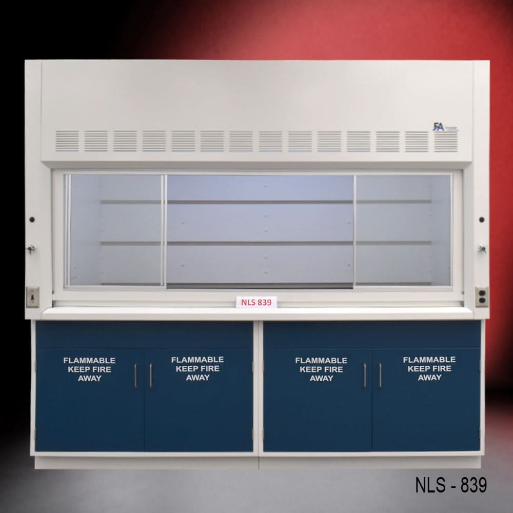8′ x 4′ Fisher American Fume Hood w/ Blue Flammable Cabinets