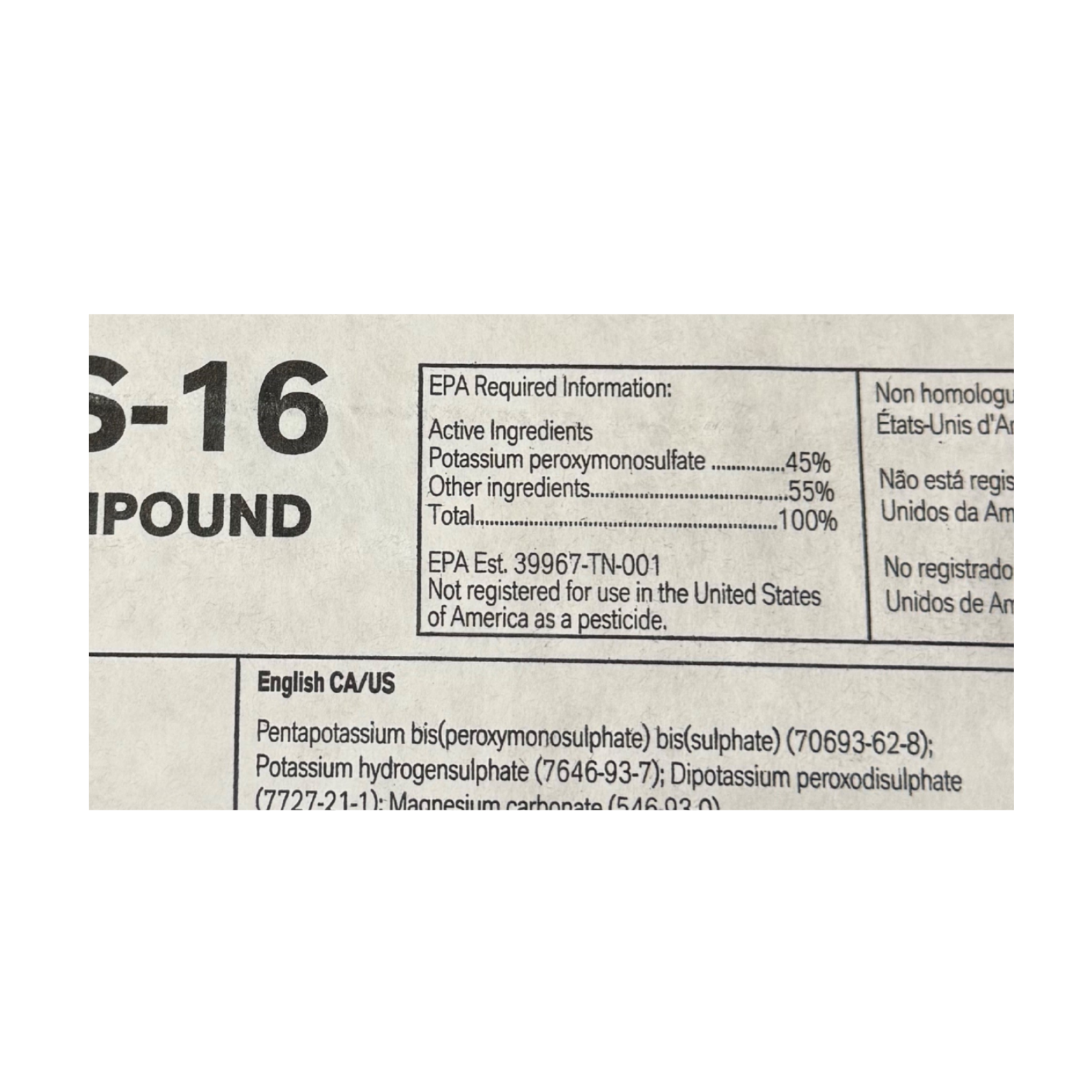 Oxone PS-16 Monopersulfate (Non-Chlorine Shock)