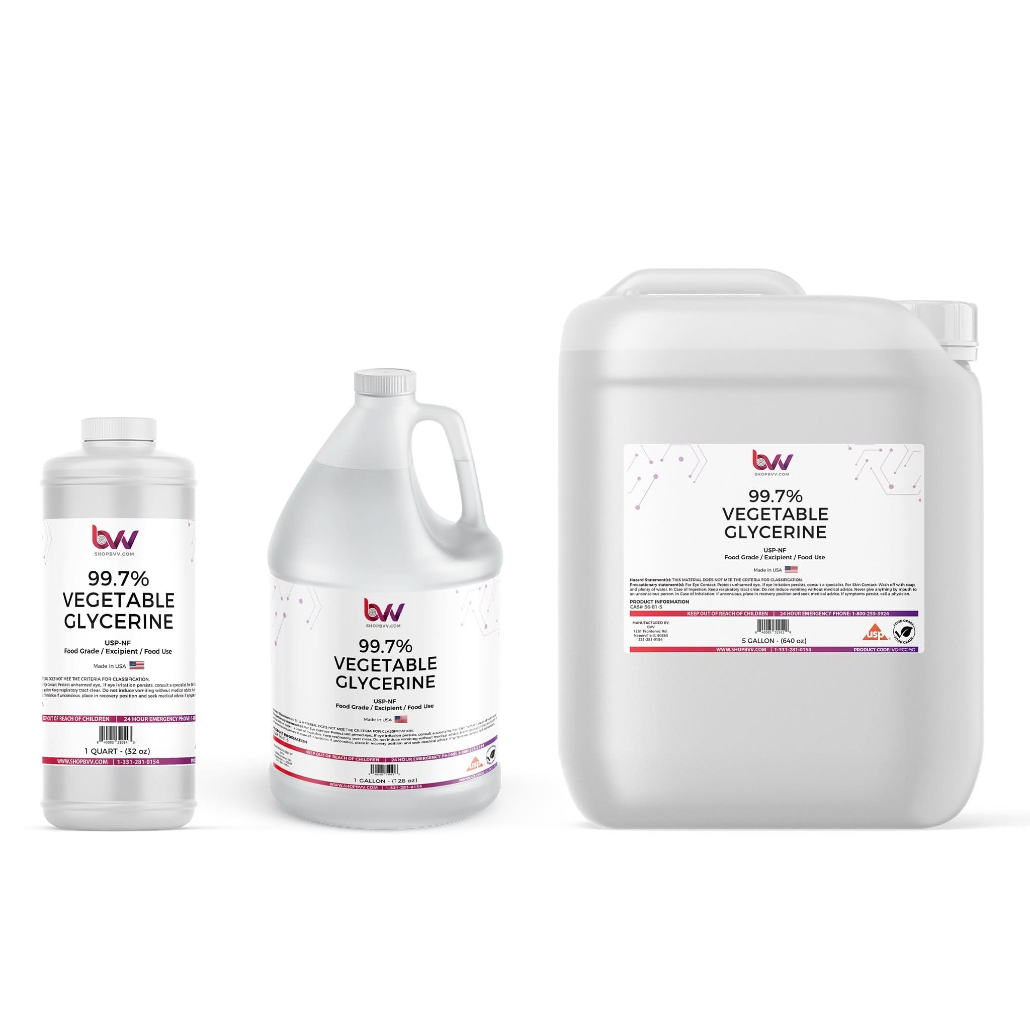 BVV Vegetable Glycerin VG 99% Pure Food Grade USP/NF
