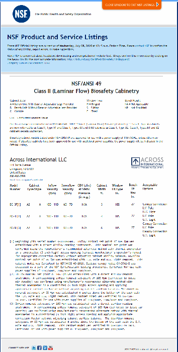 NSF Certified 6 Ft Class II Type A2 Biosafety Cabinet