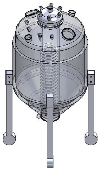 Fully Jacketed Parts BVV 150 Liter Collection Vessel with Internal Coil, Coned Bottom, and Baffle in Jacket