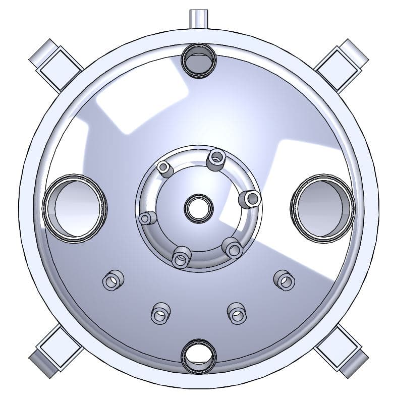 Fully Jacketed Parts BVV 150 Liter Collection Vessel with Internal Coil, Coned Bottom, and Baffle in Jacket