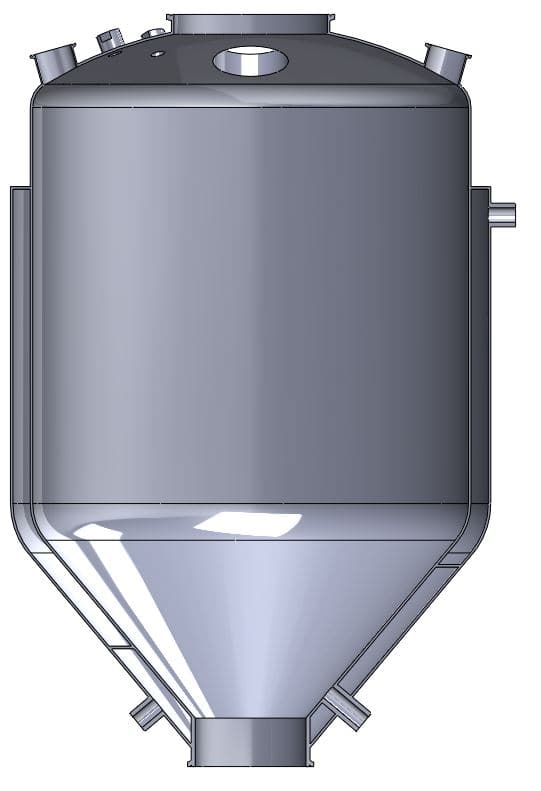 Fully Jacketed Parts BVV 150 Liter Collection Vessel with Internal Coil, Coned Bottom, and Baffle in Jacket