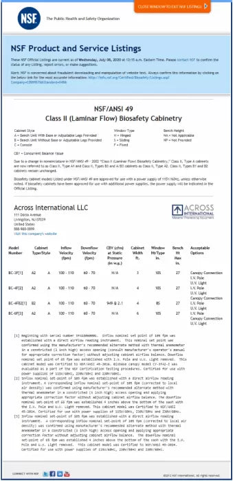 NSF Certified 3 Ft Class II Type A2 Biosafety Cabinet
