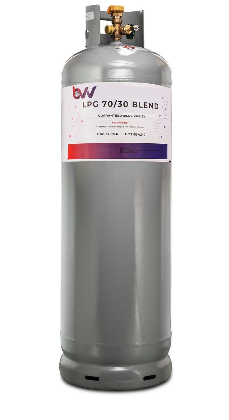 USA Solvents 1/4" Flare BVV 120LB DIPTUBE Tank High Purity USA 70/30% N-Butane/Propane Blend - 99.5% Guaranteed