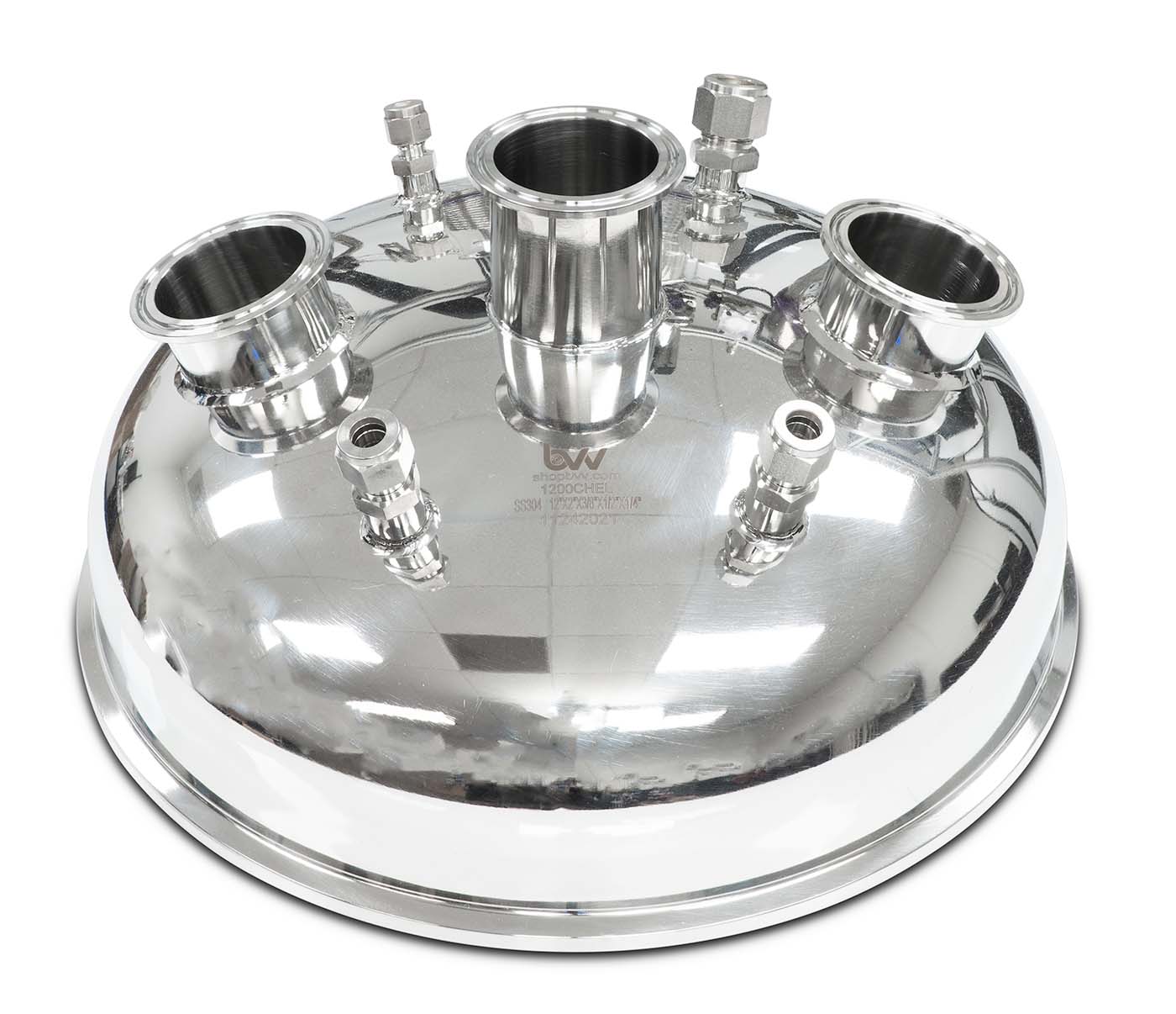 Compression 12" Tri-Clamp x (3) 2" Tri-Clamp x (2) 3/8" Compression x 1/4" Compression x 1/2" Compression Hemispherical Lid