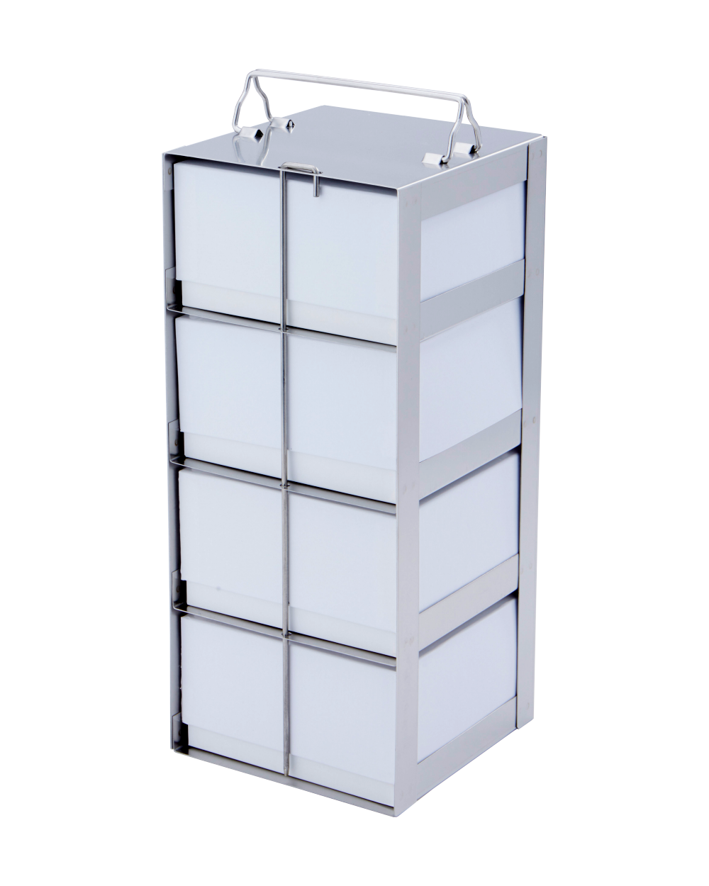 12-3/4 x 5-1/2 x 5-1/2” - 4 shelves with 3” cardboard boxes