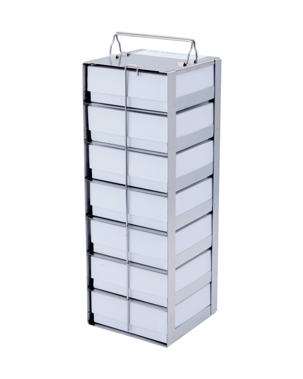 So-Low 15-7/16 x 5-5/8 x 5-1/2” - 7 shelves with 2” cardboard boxes