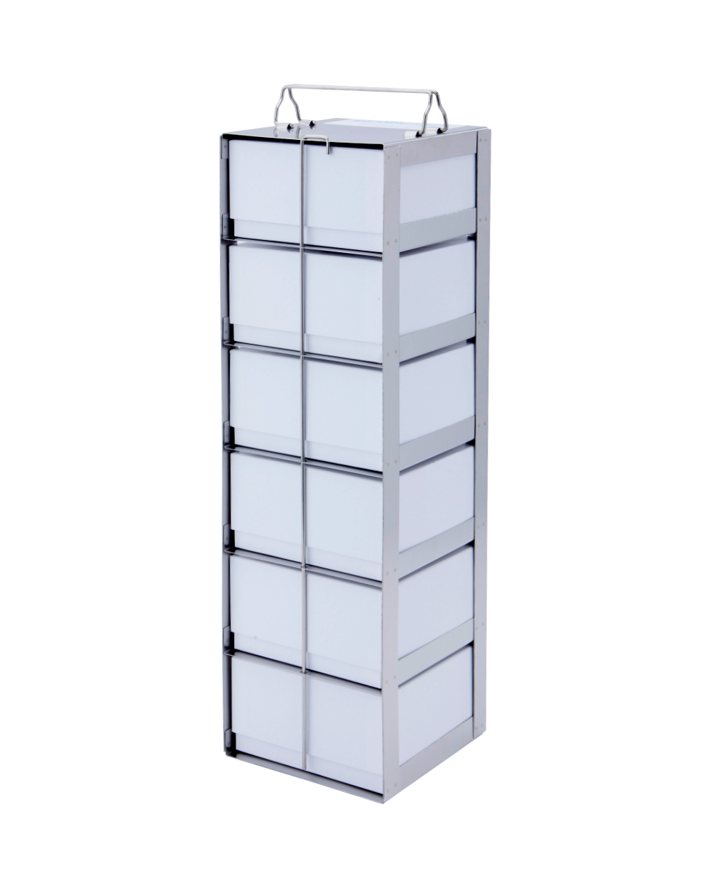 19-1/8 x 5-5/8 x 5-1/2” - 6 shelves with 3” cardboard boxes