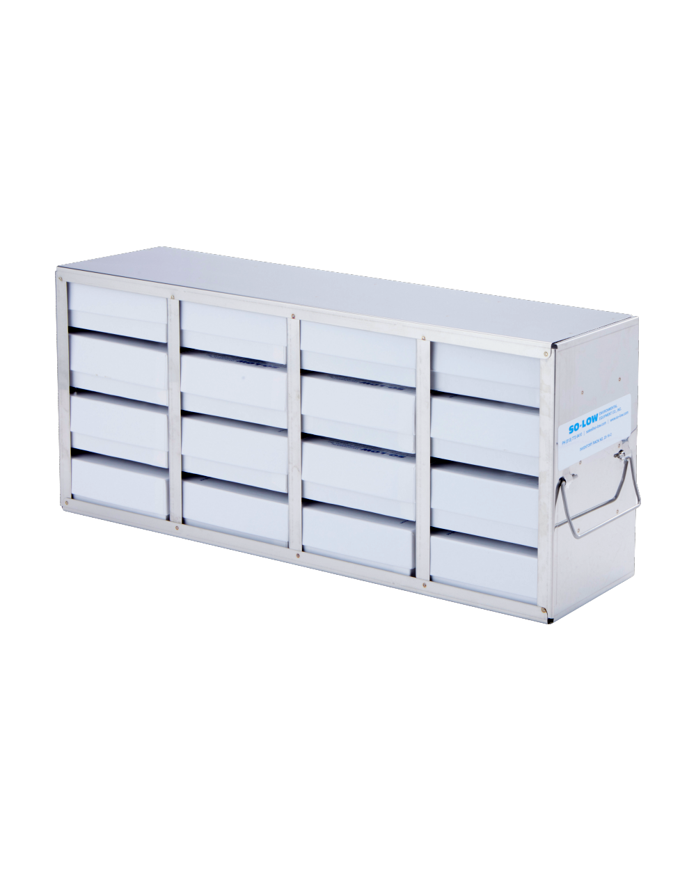 So-Low 21-5/8 x 8-7/8 x 5-1/2” - 16 shelves with 2” cardboard boxes