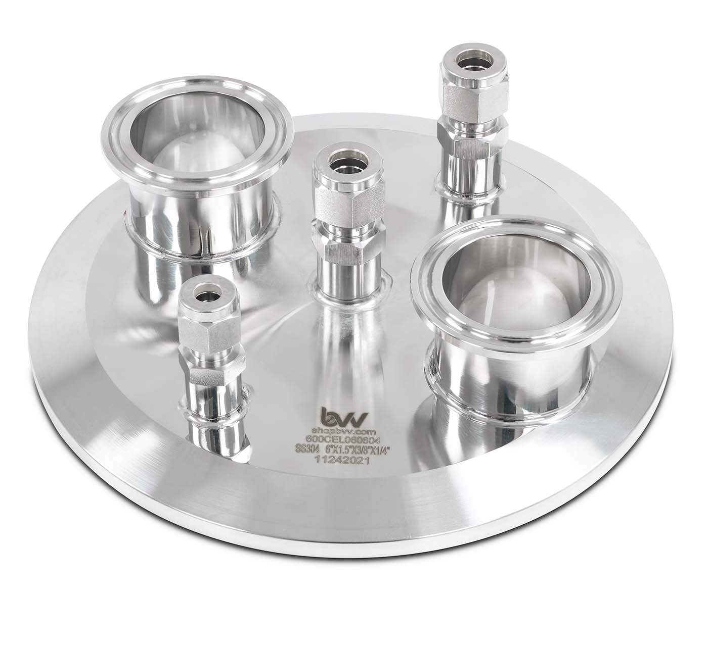 Compression 6" Extractor End Cap (2) 1.5" x (2) 3/8" Compression x 1/4" Compression