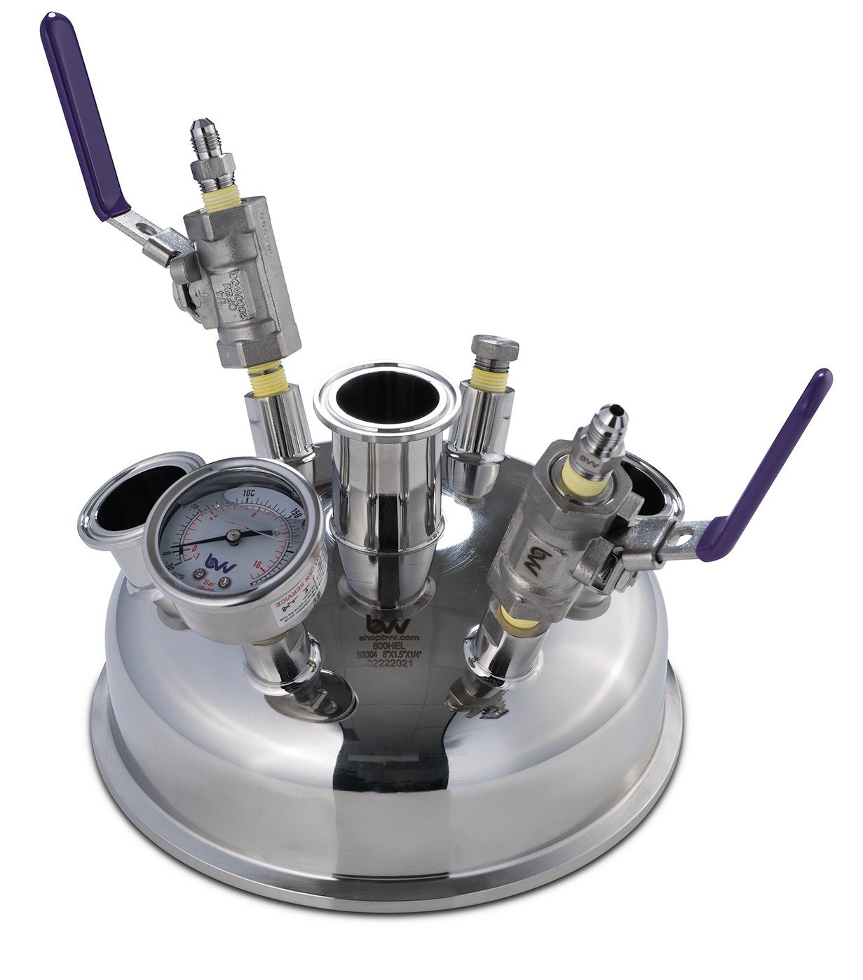 8" Pre-Built Hemispherical Lid with 316SS Full Bore Valves