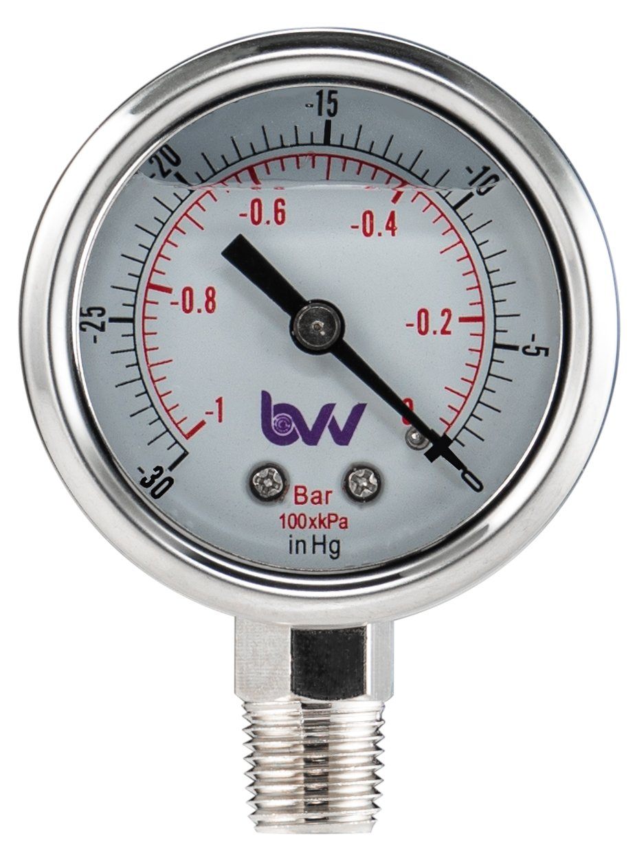 Standard Glycerine Filled Vacuum Gauge 1/4" NPT BASE