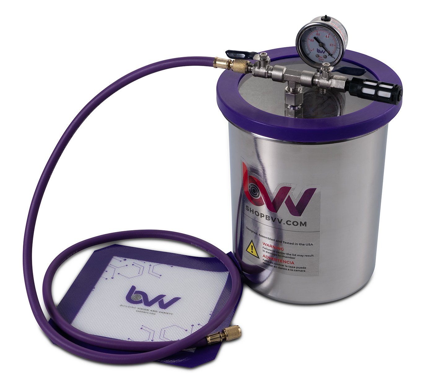 1.5 Gallon Tall Stainless Steel Vacuum Chamber With Glass Lid