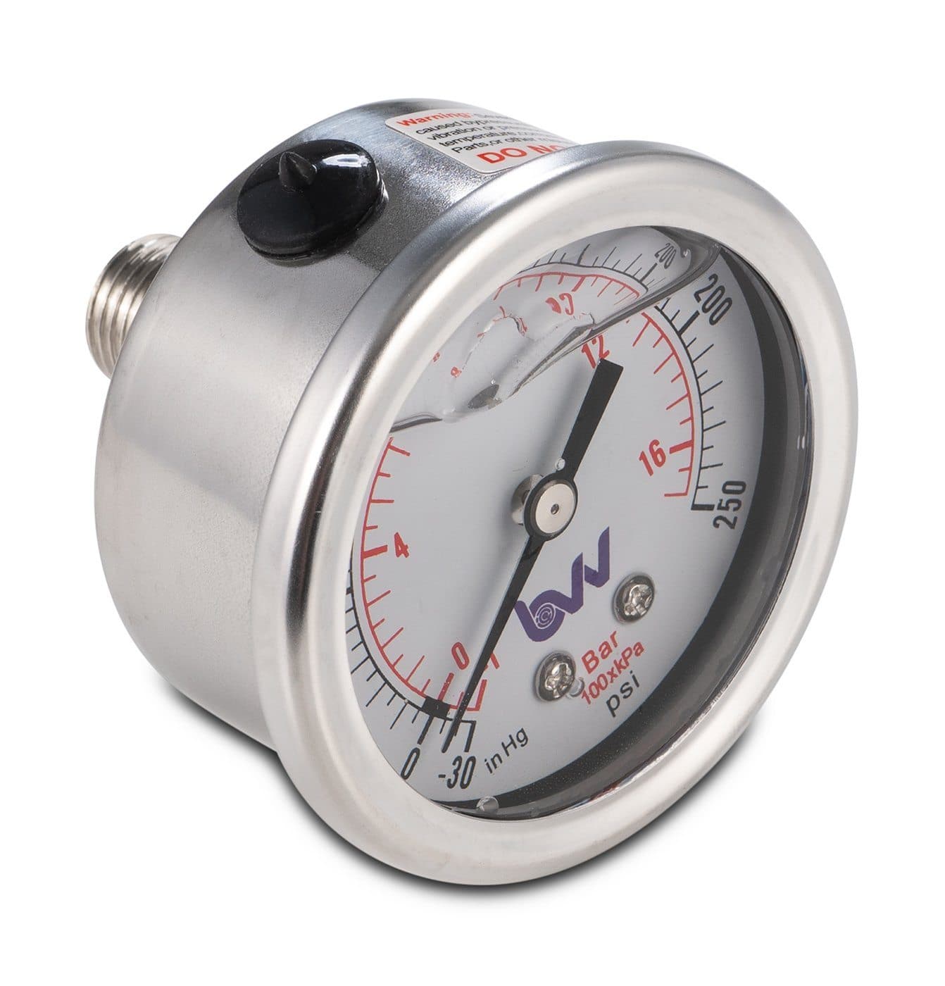 Glycerin Filled Compound Gauge with 1/4" NPT Back Mount - (-30)-0-250 PSI.