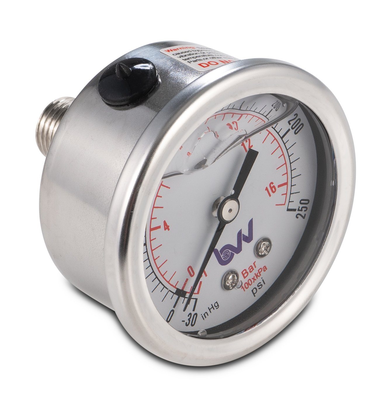 Glycerin Filled Compound Gauge with 1/4" NPT Back Mount - (-30)-0-250 PSI.