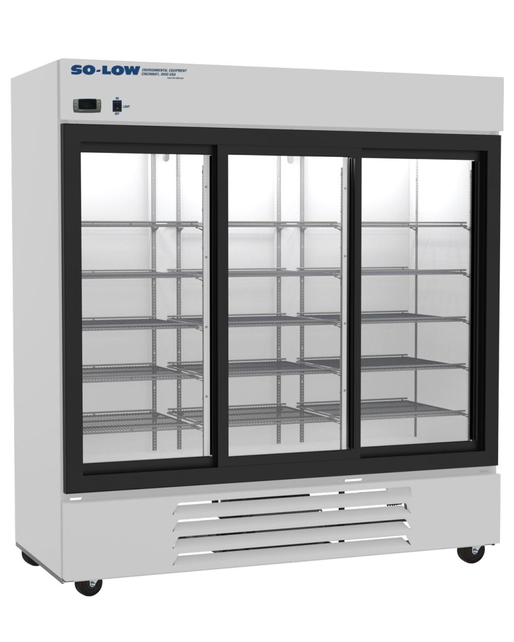 So-Low 2ºC to 8ºC, 66 cu. ft., three sliding glass doors, Cycle defrost, 115v