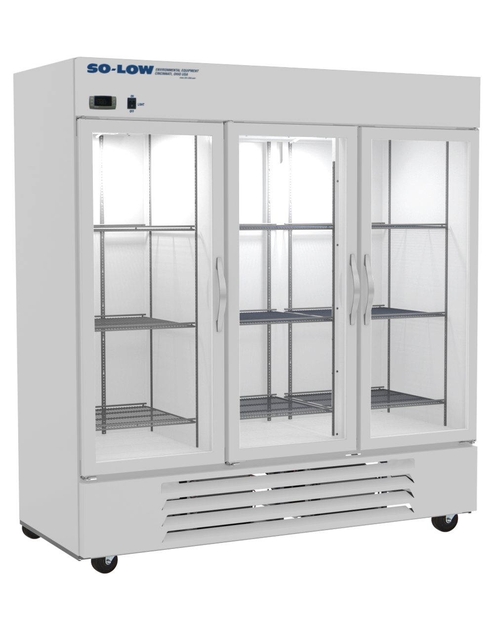 2ºC to 8ºC, 72 cu. ft., three glass doors, Cycle defrost, 115 v.