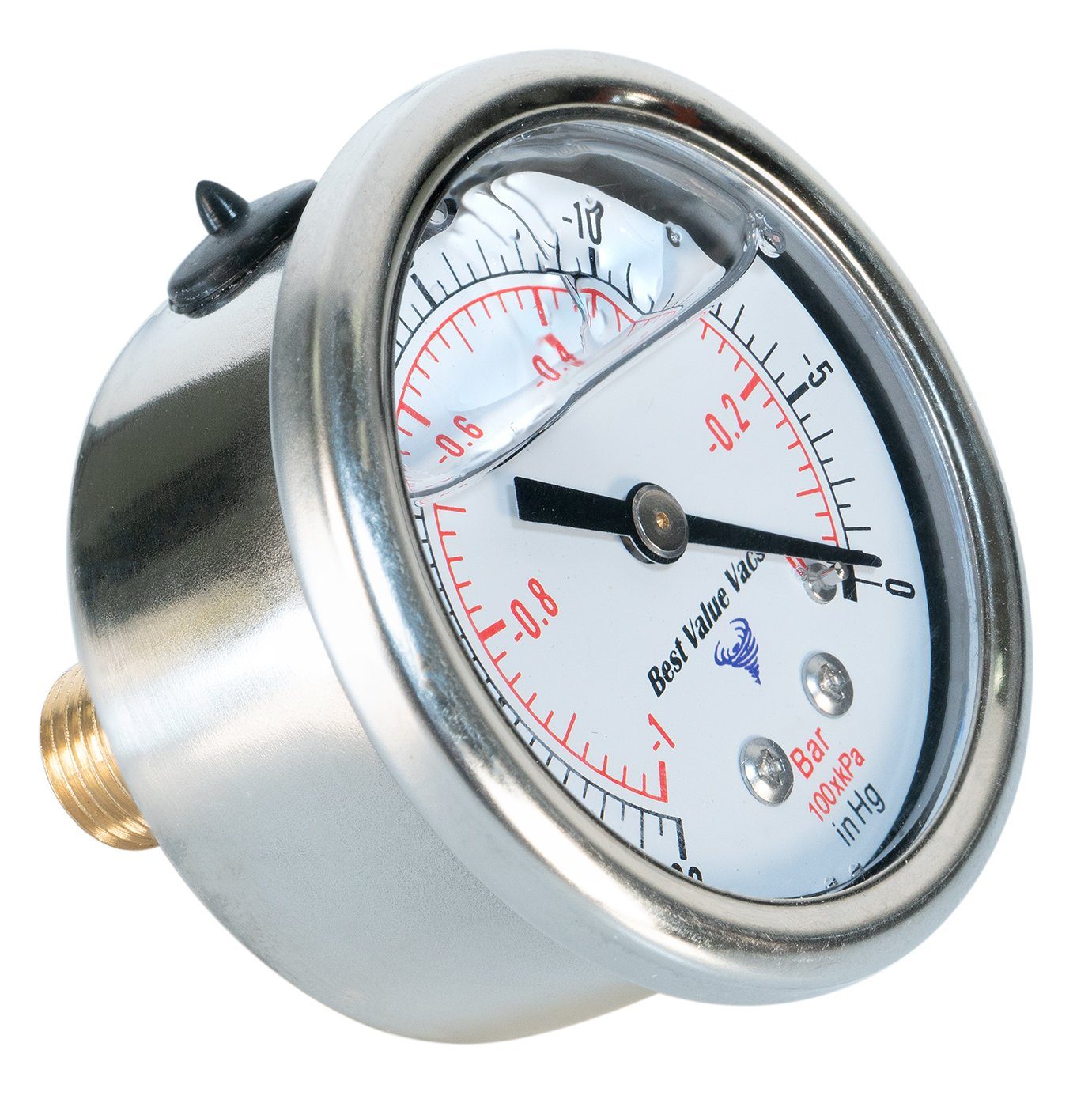 Glycerin Filled Vacuum Gauge with 1/4" NPT Back Mount -30inHg-0Psi