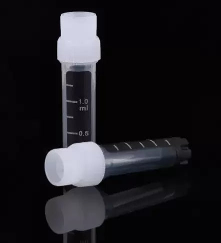 NEST Cryovials 2D barcode on bottom, and 1D barcode on side - Racked packaging