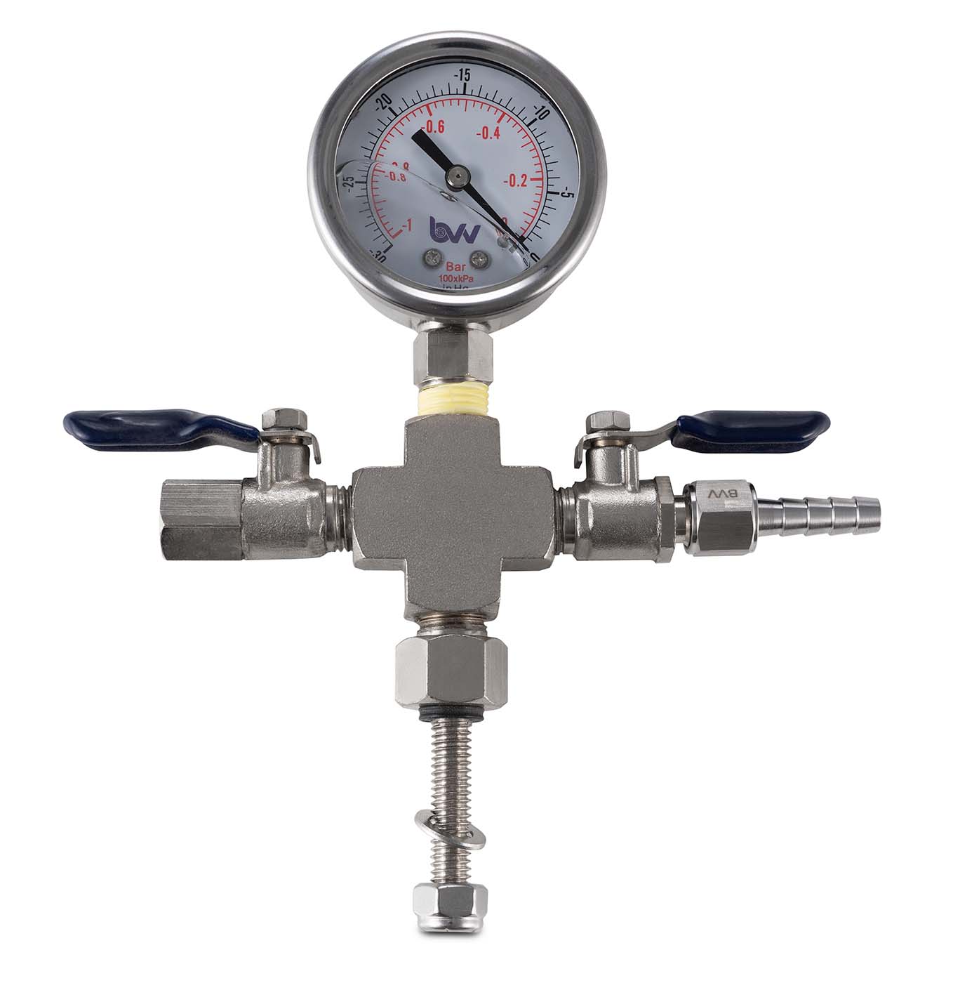 Valve Manifold - Cross with Hose Barb and Vacuum Gauge