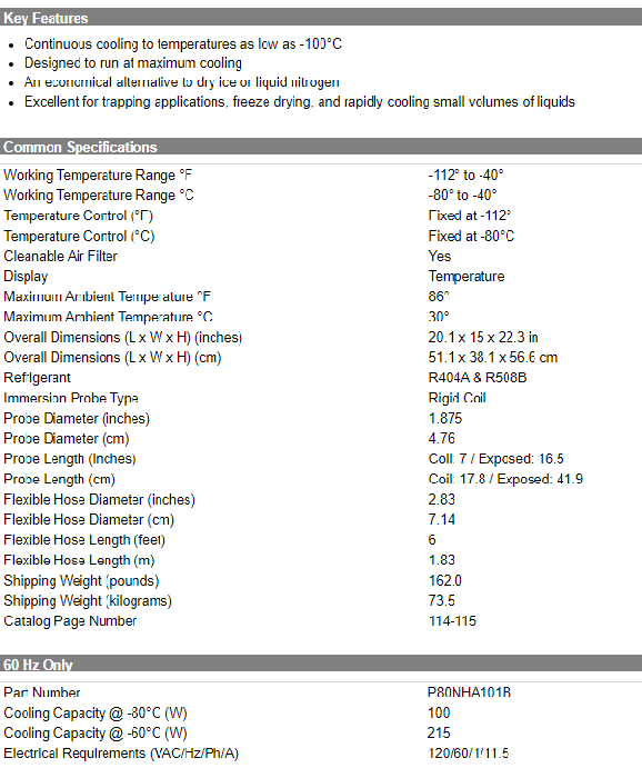 PolyScience IP-80 -80°C Cooler w/ 1.875" Rigid Coil Probe - 120V