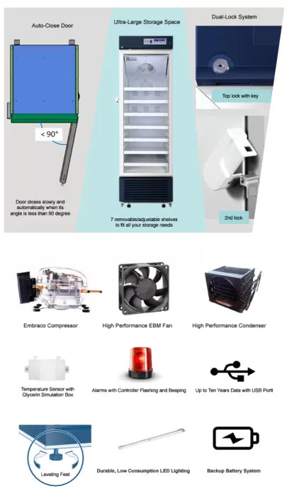 Ai 14 CF 2-8°C Upright Pharmacy Medical Vaccine Refrigerator UL