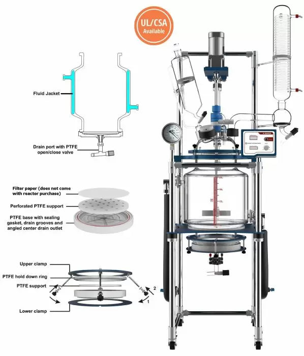 Ai 20L Single or Dual Jacketed Filter Glass Reactor