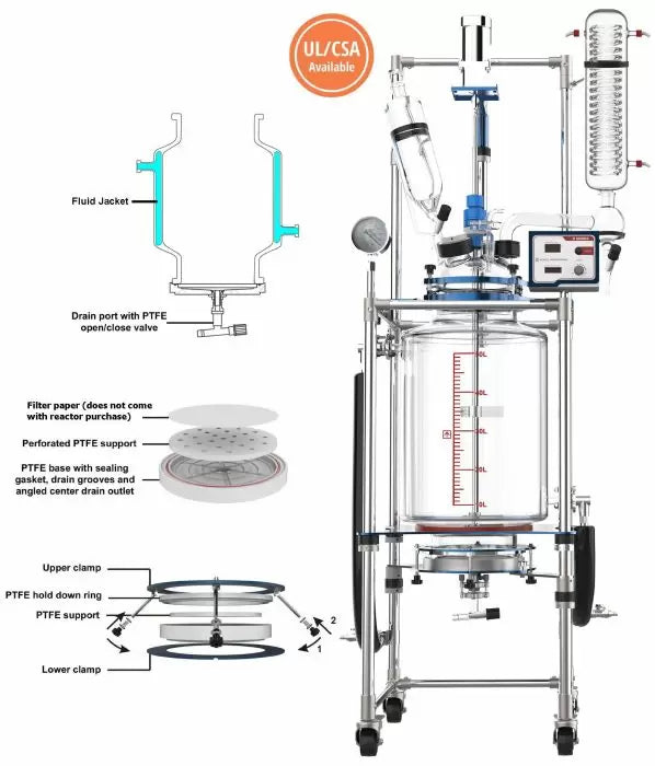 Ai 50L Single or Dual Jacketed Filter Glass Reactor