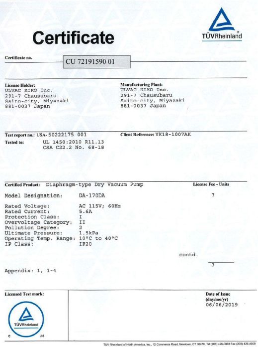 ULVAC UDP-6 6 cfm Full Chemical-Resistant 2-Head Diaphragm Pump