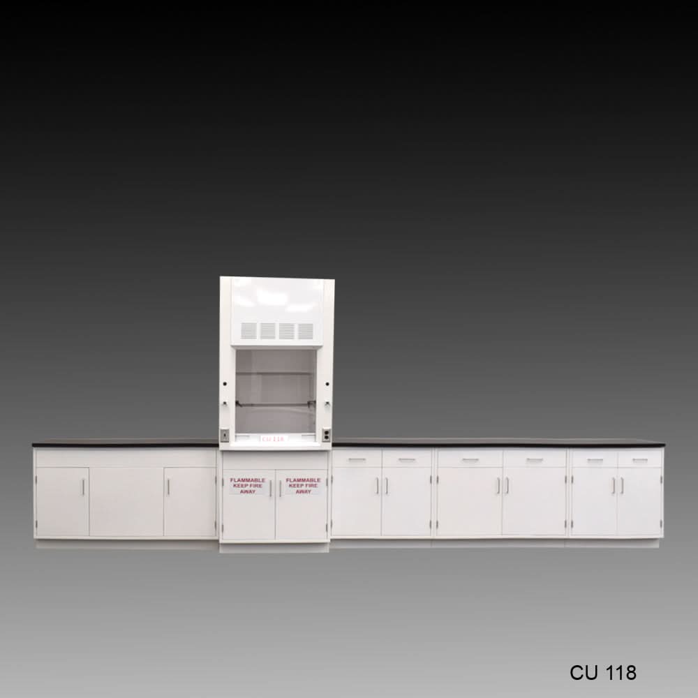 3′ Fisher American Fume Hood w/ 15′ Cabinets & Flammable Storage