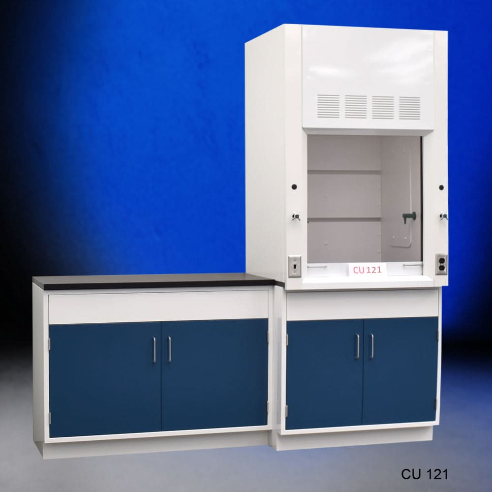3′ Fisher American Fume Hood w/ Storage 4′ Sink Cabinets