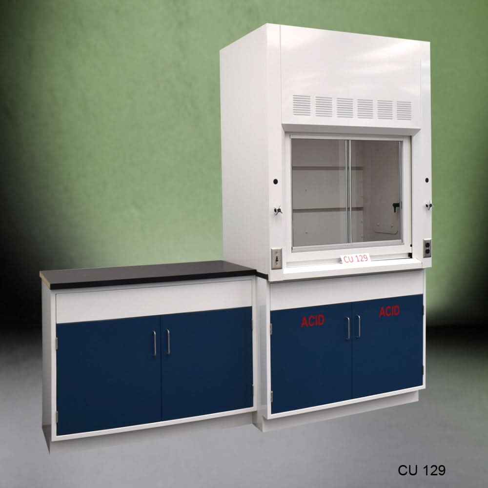 4′ Fisher American Fume Hood w/ Acid Storage & 4′ Laboratory Sink Cabinet