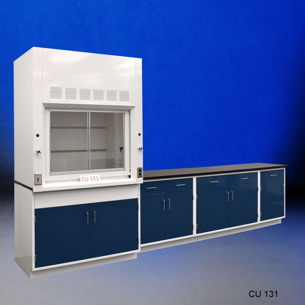 4′ Fisher American Fume Hood w/ 9′ Storage Cabinets