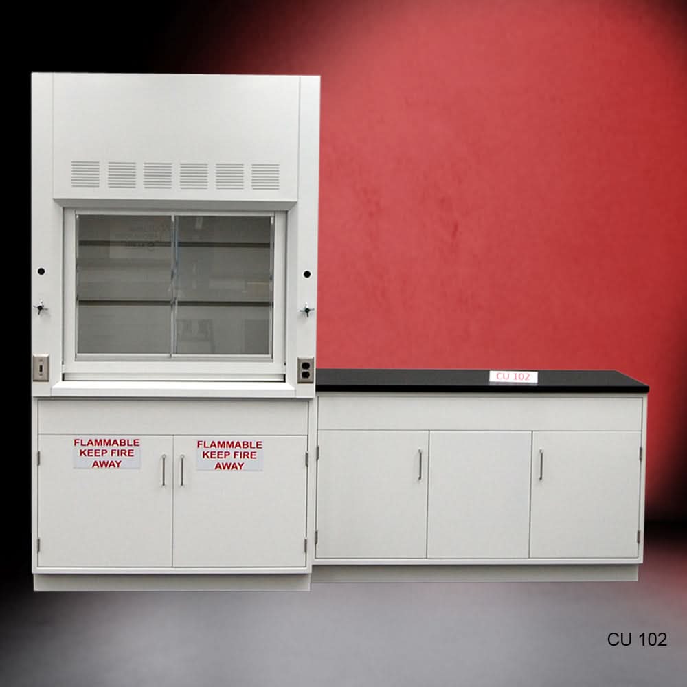 4′ Fisher American Fume Hood w/ Flammable Storage & 5′ Cabinets