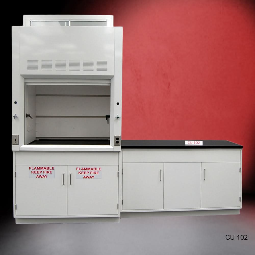 4′ Fisher American Fume Hood w/ Flammable Storage & 5′ Cabinets