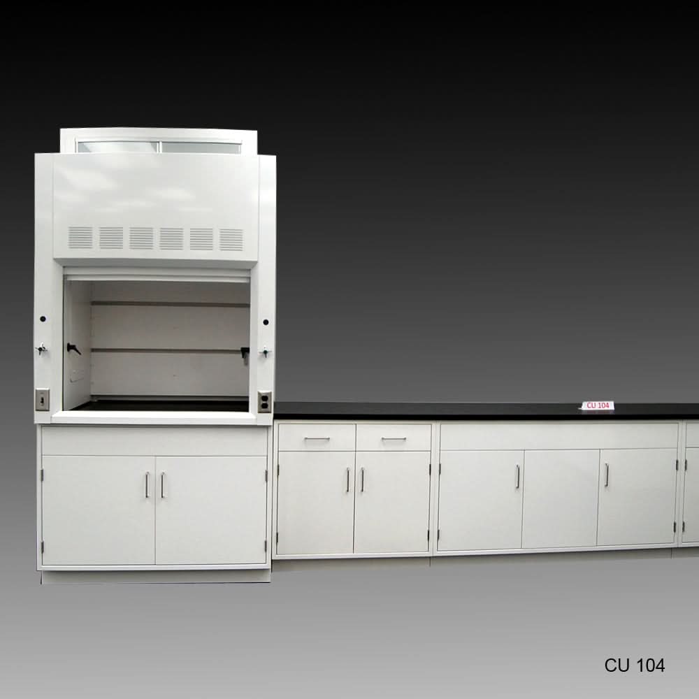 4′ Fisher American Fume Hood w/ Storage & 10′ Cabinets