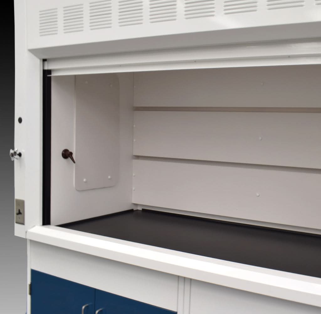 6′ Fisher American Fume Hood w/ Flammable & General Storage & 9′ Laboratory Cabinet Group