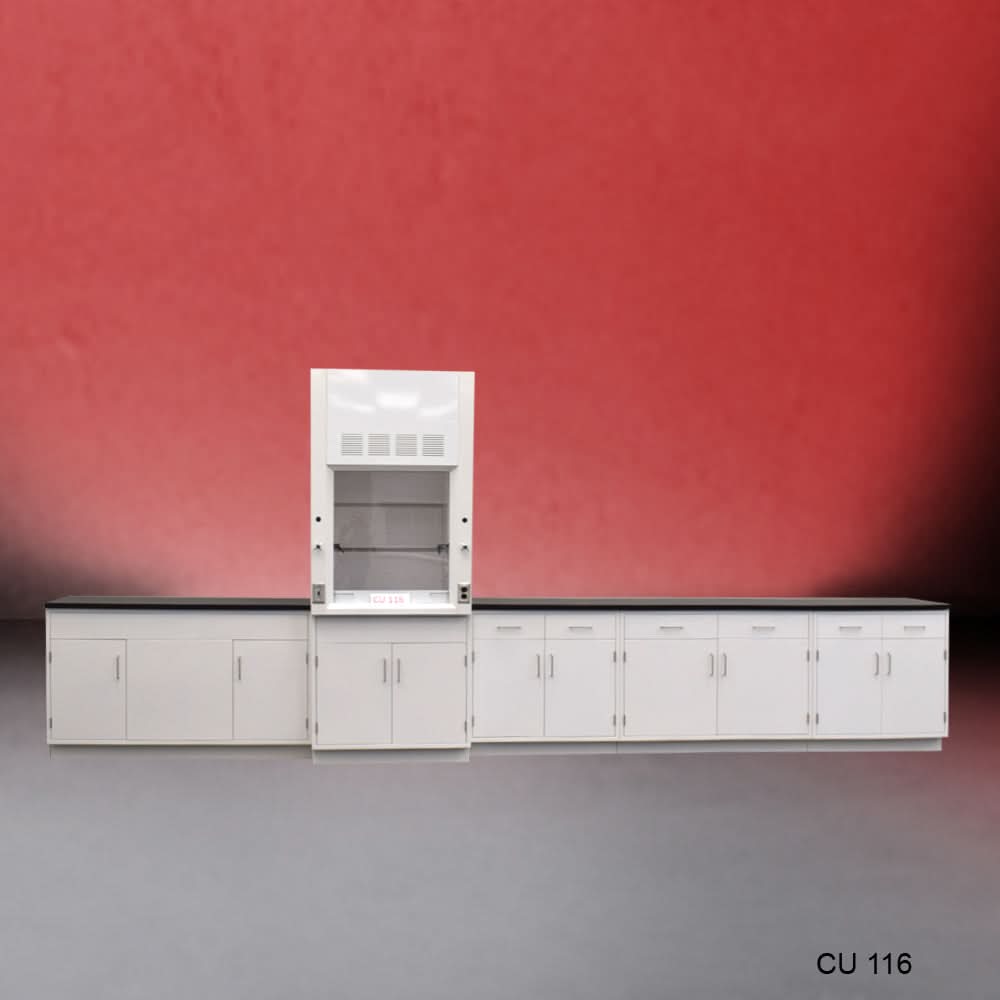 3′ Fisher American Fume Hood w/ 15′ Cabinets