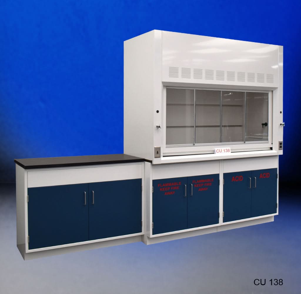 6′ Fisher American Fume Hood w/ Acid Storage & 4′ Sink Cabinet
