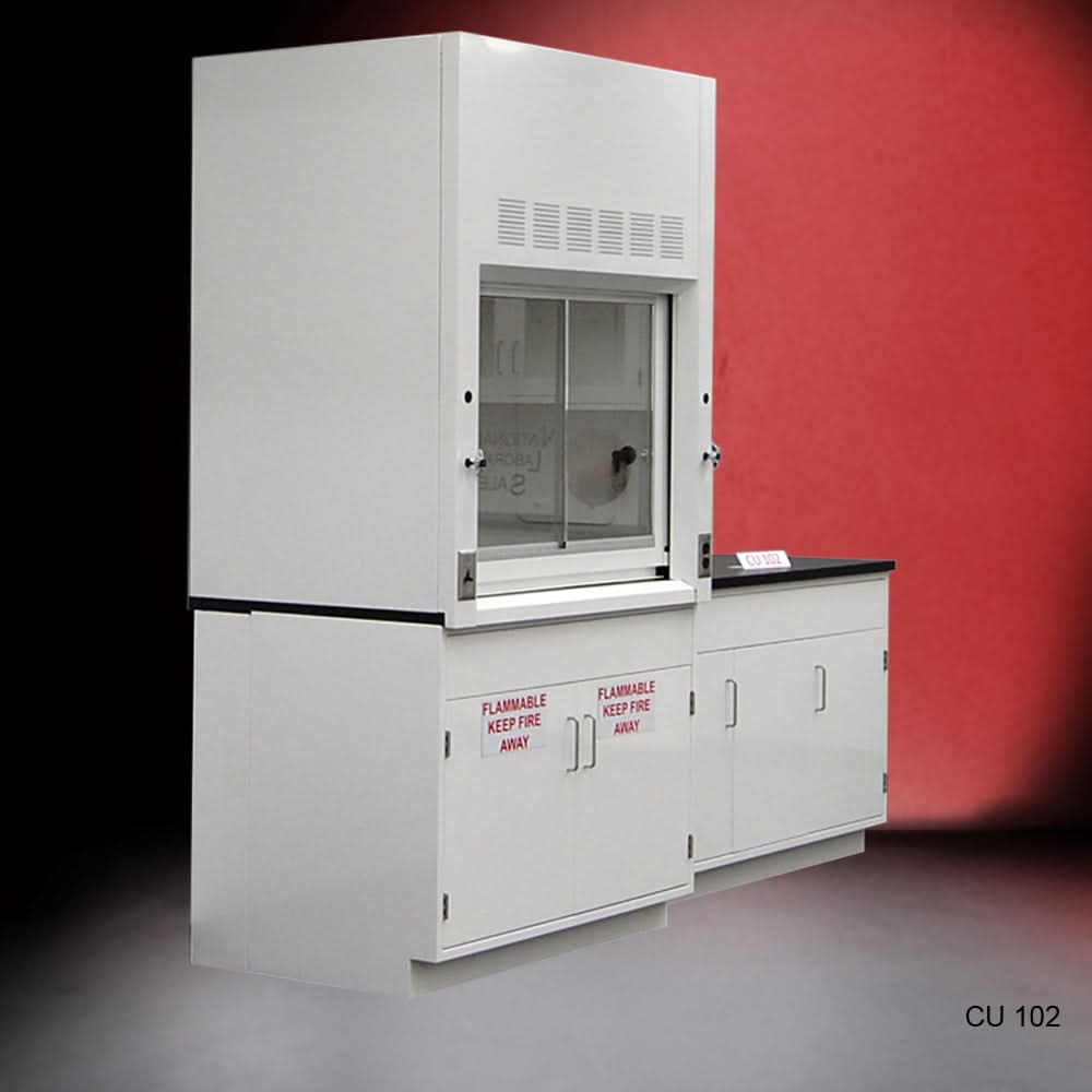4′ Fisher American Fume Hood w/ Flammable Storage & 5′ Cabinets