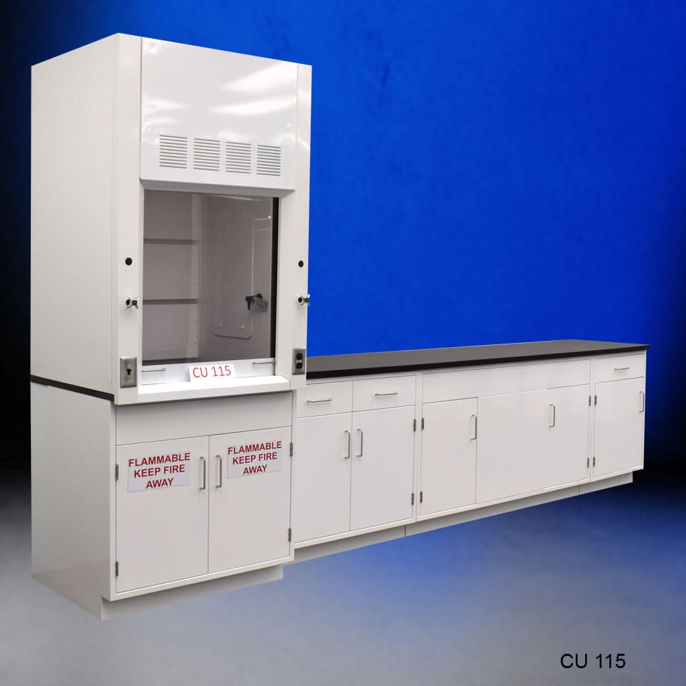 3′ Fisher American Fume Hood w/ 10′ Cabinets