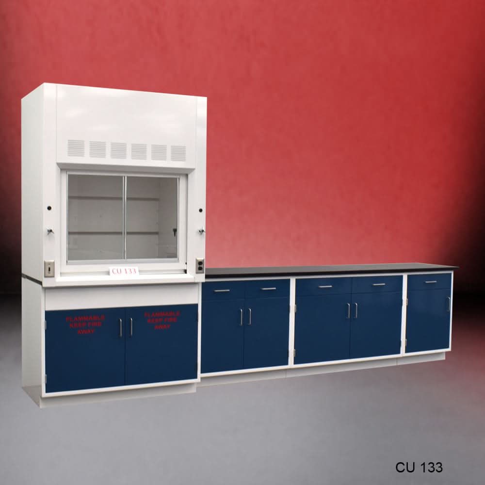 4′ Fisher American Fume Hood w/ 9′ Cabinets