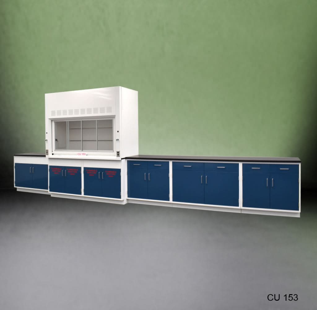 6′ Fisher American Fume Hood w/ Flammable Storage & 14′ Laboratory Cabinets