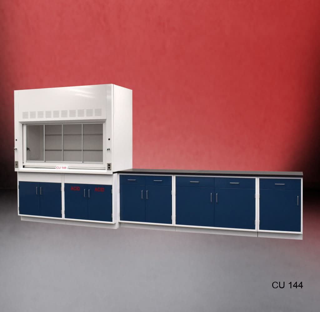 6′ Fisher American Fume Hood w/ Acid Storage & 9′ Laboratory Cabinet Group