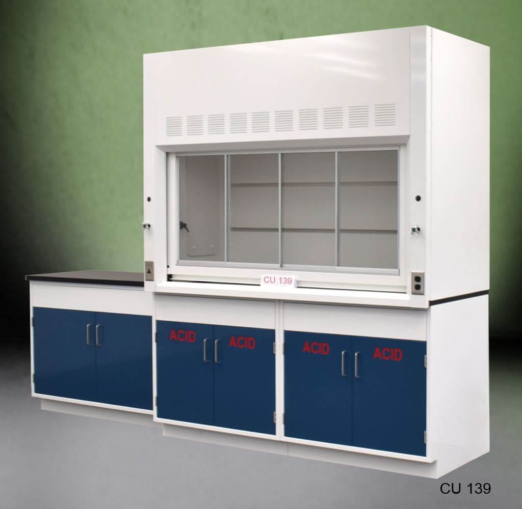 6′ Fisher American Fume Hood w/ Acid Storage & 4′ Sink Cabinet